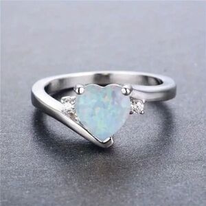 New - Moonstone Heart Rhinestone Ring - Size 8